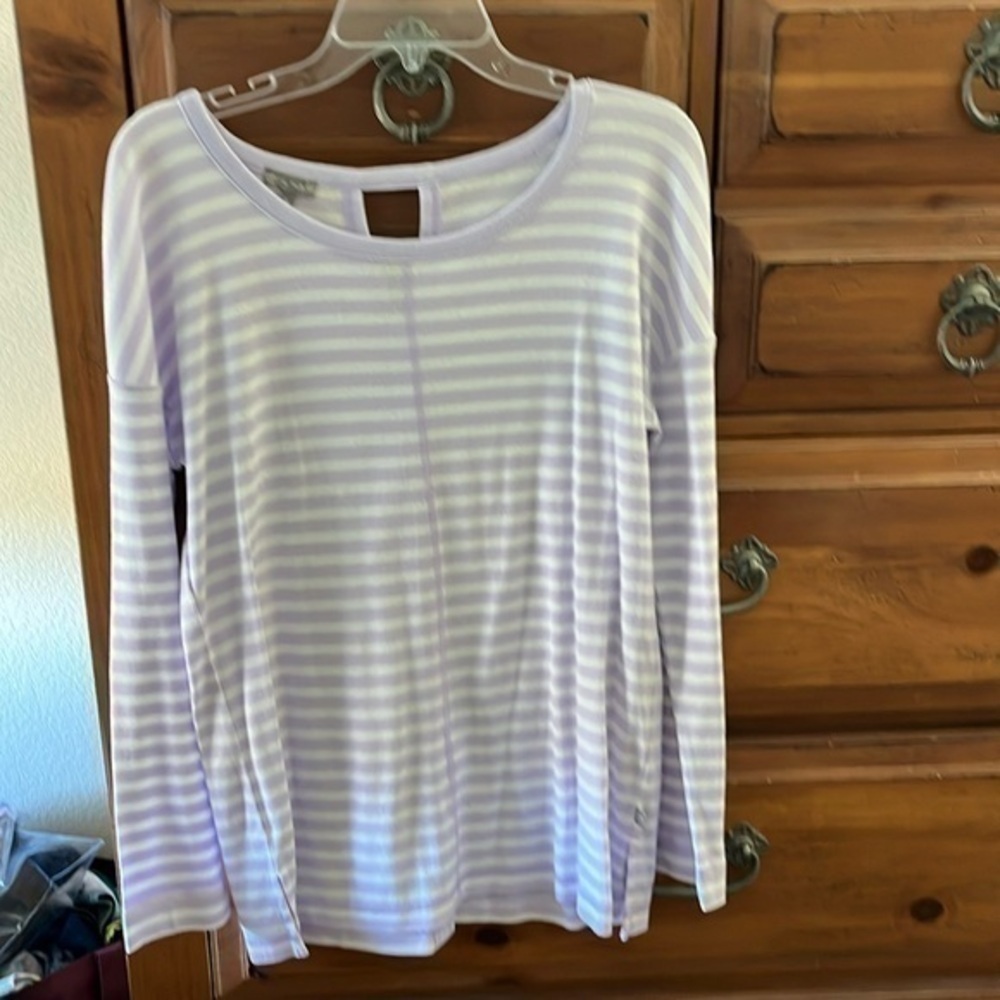Talbots Women Lavender And White Striped Light Sweater Size Medium NWOT